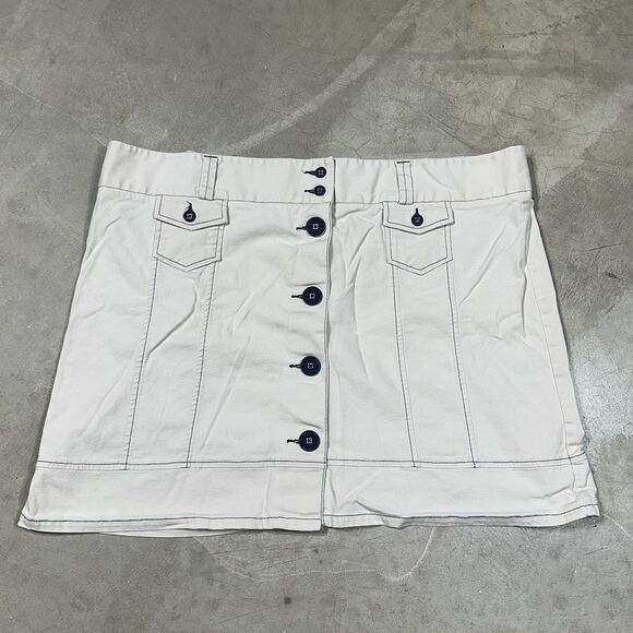 LL Bean Size 20 Beige Canvas A-Line Visible Stitching Button Front Skirt Y2K - Picture 1 of 10